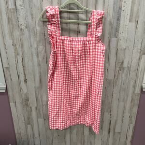 New! Vineyard Vines Pink/White Gingham Plaid Dress Cotton Linen Ruffled Sleeve S